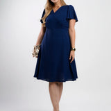 Vestido Curto Crepe Blusa Transpassada Marinho