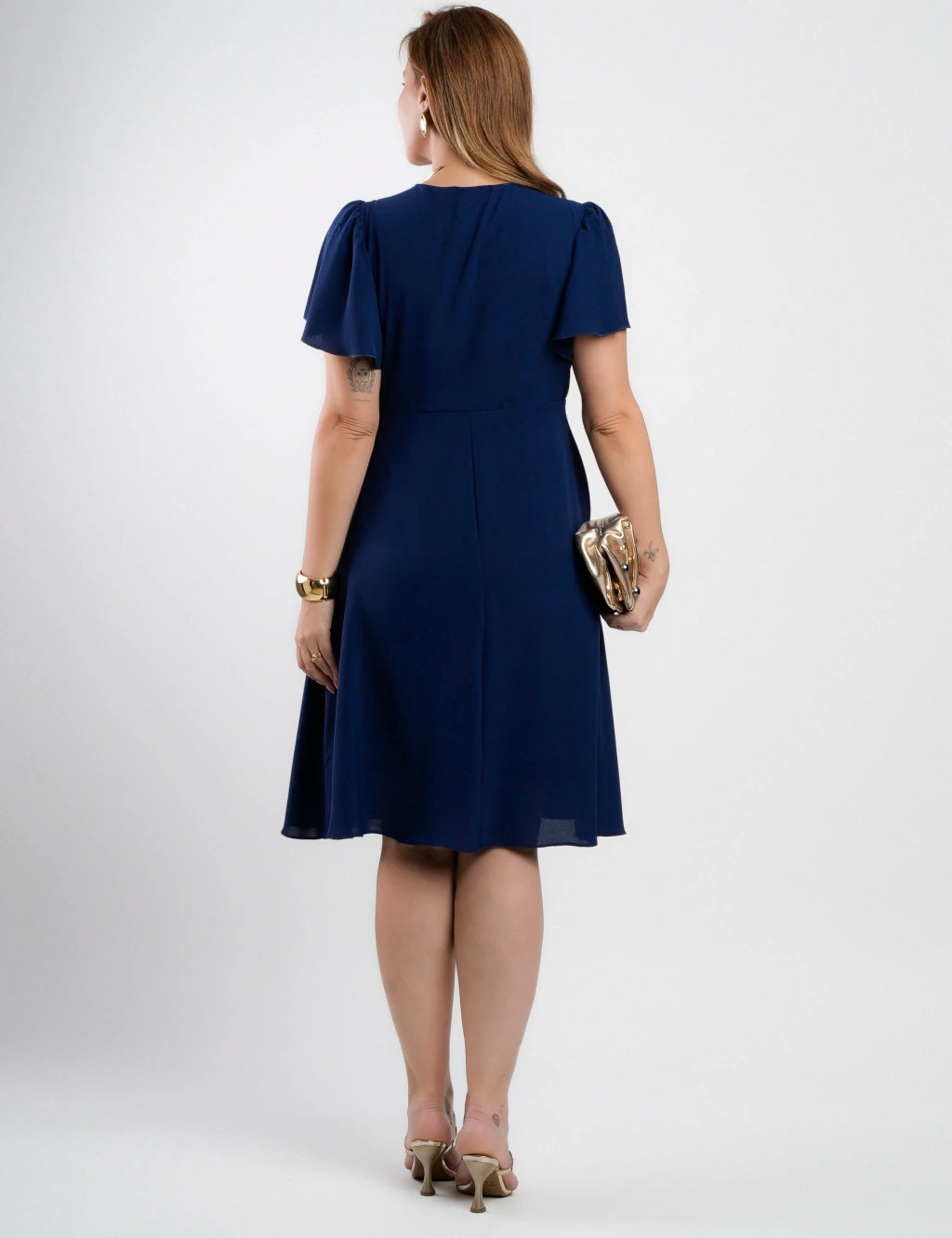 Vestido Curto Crepe Blusa Transpassada Marinho