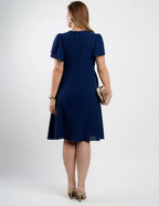Vestido Curto Crepe Blusa Transpassada Marinho