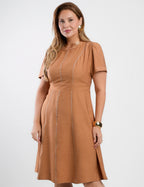 Vestido Curto Alfaiataria Pespontos Marrom
