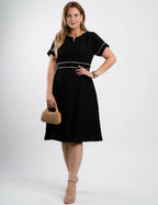 Vestido Midi Poliviscose Encorpado Com Vivo Preto