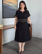 Vestido Midi Poliviscose Encorpado Com Vivo Preto