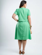 Vestido Midi Linho Com Pesponto Gola Verde