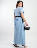 Vestido Longo Poliviscose Encorpado Bicolor Azul
