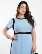 Vestido Longo Poliviscose Encorpado Bicolor Azul