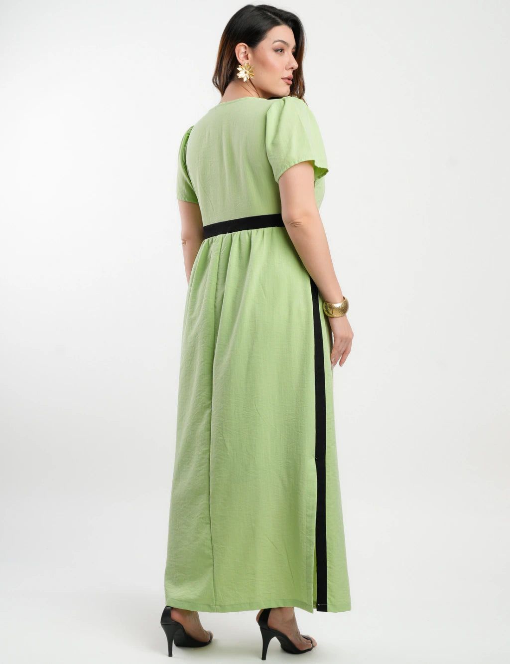 Vestido Longo Poliviscose Encorpado Bicolor Verde