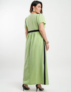 Vestido Longo Poliviscose Encorpado Bicolor Verde