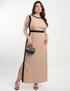 Vestido Longo Poliviscose Encorpado Bicolor Marrom