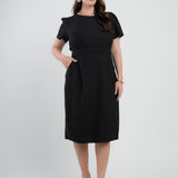 Vestido Midi Alfaiataria Com Nervuras Preto