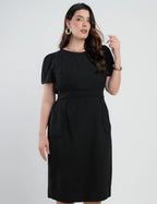 Vestido Midi Alfaiataria Com Nervuras Preto