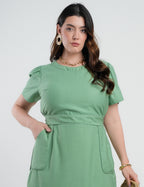 Vestido Midi Alfaiataria Com Nervuras Verde
