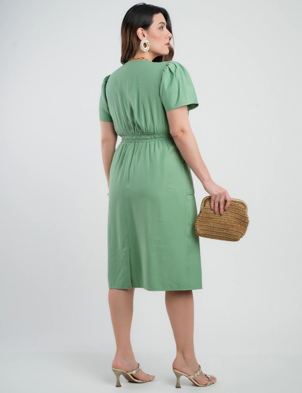 Vestido Midi Alfaiataria Com Nervuras Verde