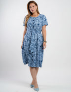 Vestido Midi Linho Estampado Chemise Azul