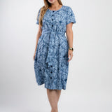 Vestido Midi Linho Estampado Chemise Azul