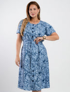 Vestido Midi Linho Estampado Chemise Azul