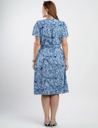 Vestido Midi Linho Estampado Chemise Azul