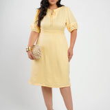 Vestido Midi Crepe Twill Tubinho Com Amarração Amarelo