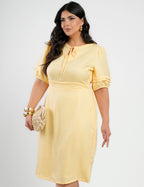 Vestido Midi Crepe Twill Tubinho Com Amarração Amarelo