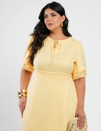 Vestido Midi Crepe Twill Tubinho Com Amarração Amarelo