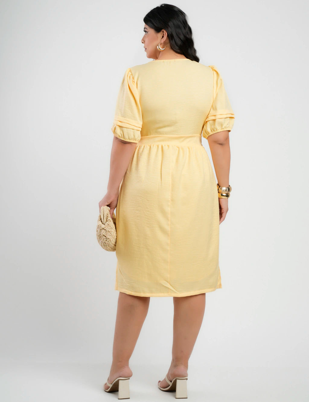 Vestido Midi Crepe Twill Tubinho Com Amarração Amarelo
