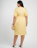 Vestido Midi Crepe Twill Tubinho Com Amarração Amarelo
