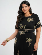 Vestido Midi Crepe Encorpado Bordado Preto