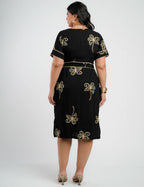 Vestido Midi Crepe Encorpado Bordado Preto