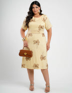 Vestido Midi Crepe Encorpado Bordado Amarelo