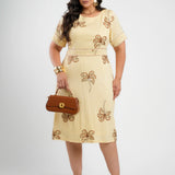 Vestido Midi Crepe Encorpado Bordado Amarelo