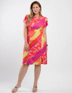 Vestido Midi Crepe Twill Estampado Laranja