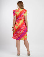 Vestido Midi Crepe Twill Estampado Laranja