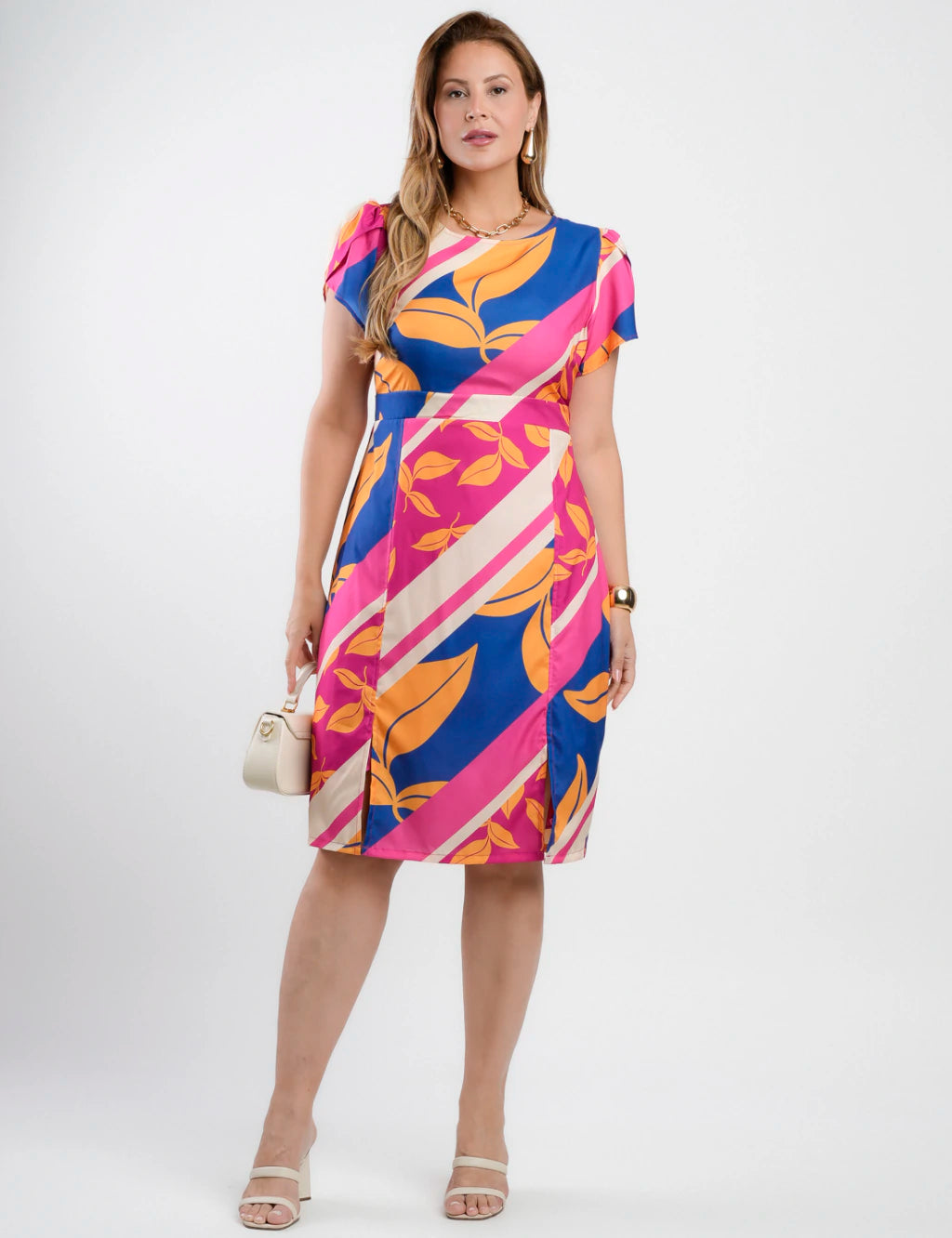 Vestido Midi Crepe Twill Estampado Pink
