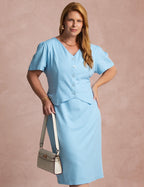 Vestido Curto liso Com Botão Azul