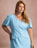 Vestido Curto liso Com Botão Azul