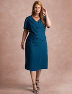 Vestido Curto liso Com Botão Petróleo