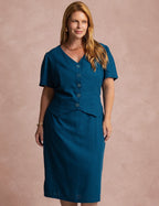 Vestido Curto liso Com Botão Petróleo