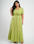 Vestido longo Viscose algodão Com Cinto Verde