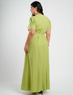 Vestido longo Viscose algodão Com Cinto Verde