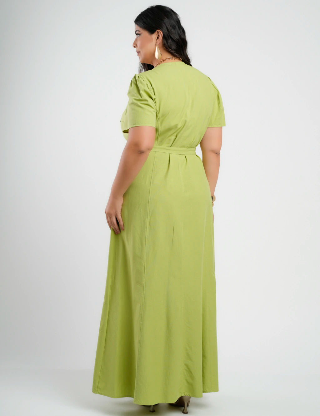 Vestido longo Viscose algodão Com Cinto Verde