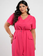 Vestido longo Viscose algodão Com Cinto Pink