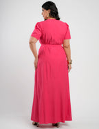 Vestido longo Viscose algodão Com Cinto Pink