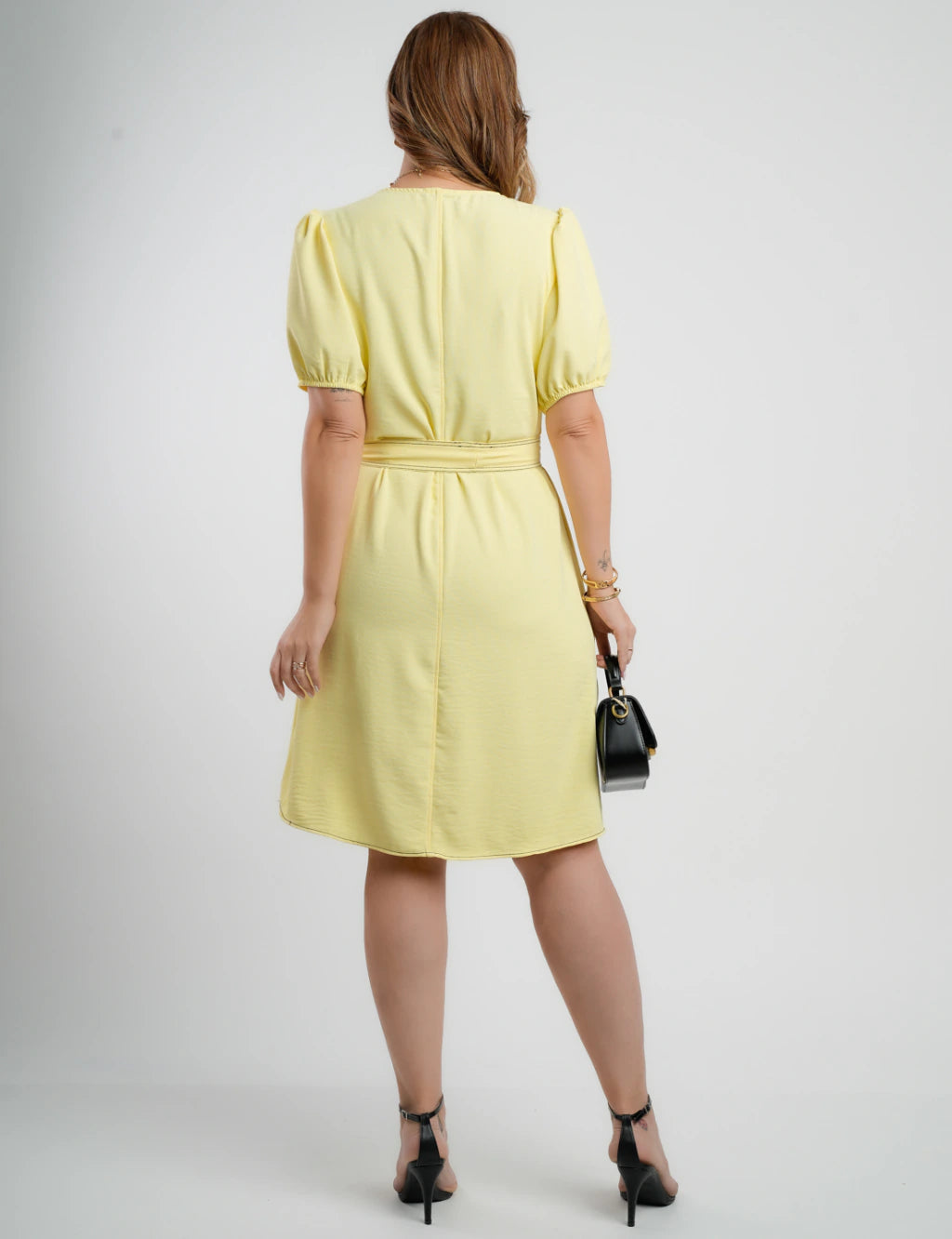 Vestido Curto Alfaiataria Com Pesponto Amarelo