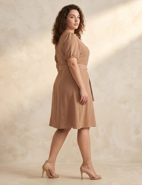 Vestido Curto Alfaiataria Com Pesponto Marrom