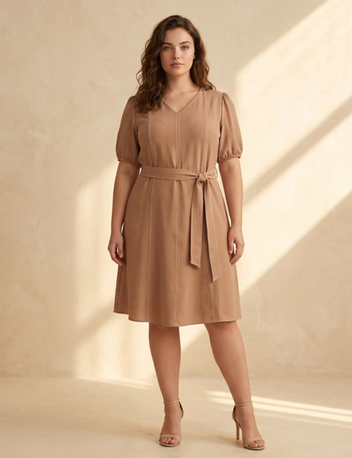 Vestido Curto Alfaiataria Com Pesponto Marrom