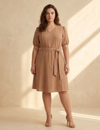 Vestido Curto Alfaiataria Com Pesponto Marrom