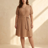 Vestido Curto Alfaiataria Com Pesponto Marrom
