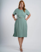 Vestido Midi Alfaiataria Com Fivela Verde