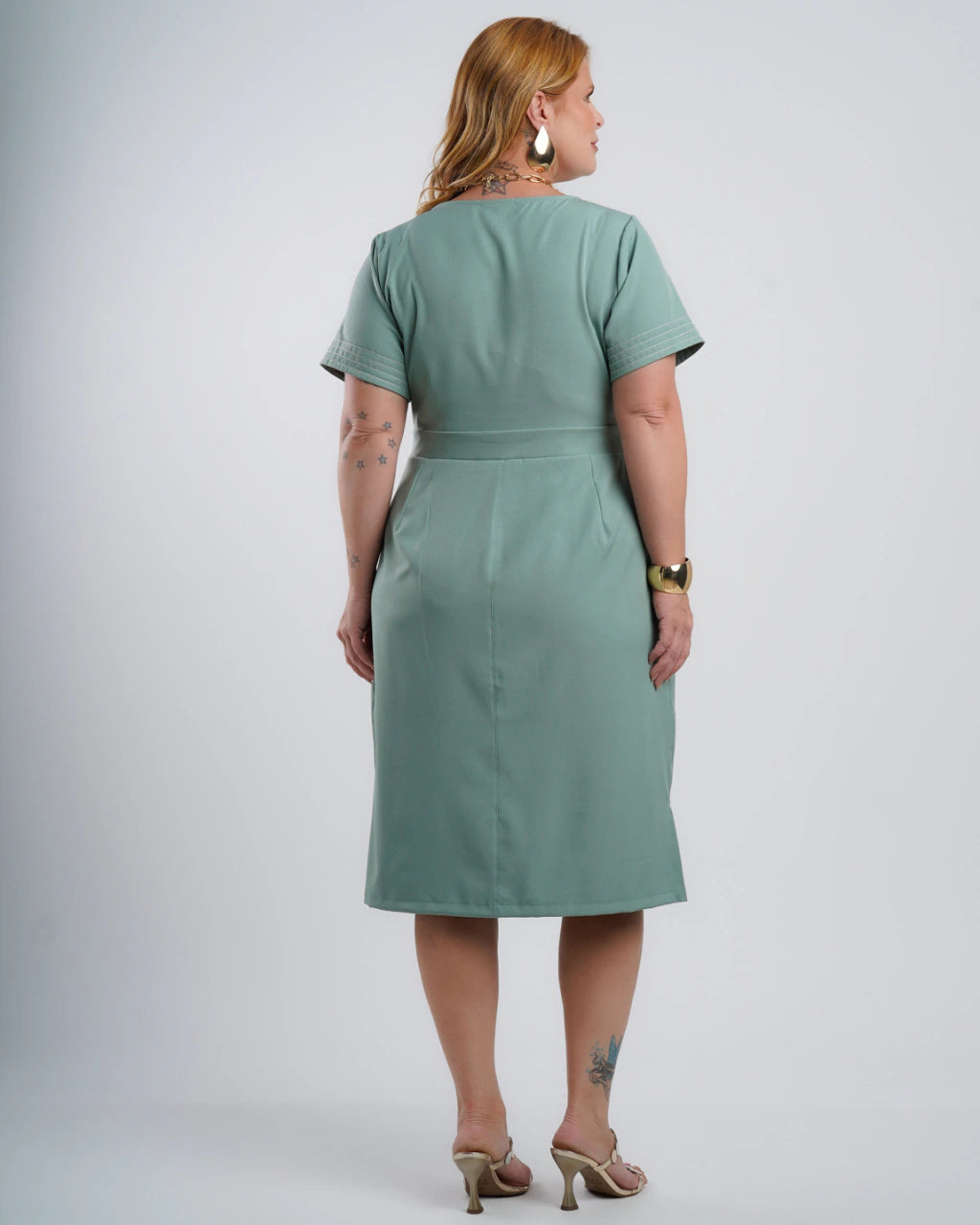 Vestido Midi Alfaiataria Com Fivela Verde
