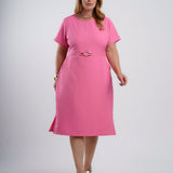 Vestido Midi Alfaiataria Com Fivela Rosa
