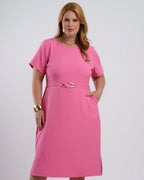 Vestido Midi Alfaiataria Com Fivela Rosa